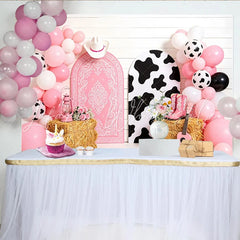 Lofaris Pink Cowgirl Birthday Backdrop with Balloons and Cow Print Arches Western Themed Photo Background for Girls Party Decoration