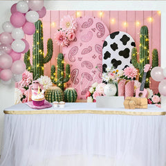Lofaris Pink Cowgirl Birthday Backdrop with Cactus Boots and Paisley Arch Cute Western Party Decor for Girls Photoshoot
