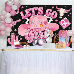 Lofaris Pink Cowgirl Birthday Backdrop with Disco Ball and Boots Western Party Decoration for Girls Celebration