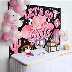 Lofaris Pink Cowgirl Birthday Backdrop with Disco Ball and Boots Western Party Decoration for Girls Celebration