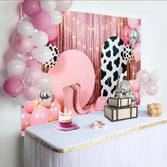 Lofaris Pink Cowgirl Birthday Backdrop with Disco Balls and Balloons Western Party Background for Photoshoot Decor