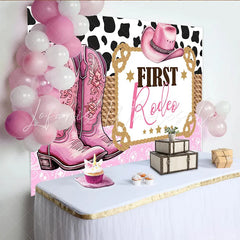 Lofaris Pink Cowgirl First Rodeo Birthday Backdrop with Boots and Hat Western Theme Party Decoration Background for Baby Girl Photoshoot