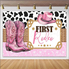 Lofaris Pink Cowgirl First Rodeo Birthday Backdrop with Boots and Hat Western Theme Party Decoration Background for Baby Girl Photoshoot