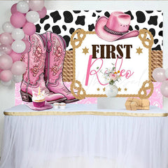 Lofaris Pink Cowgirl First Rodeo Birthday Backdrop with Boots and Hat Western Theme Party Decoration Background for Baby Girl Photoshoot