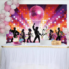 Lofaris Pink Disco Ball Dance Backdrop with Colorful Bokeh Lights and Dancing Silhouettes Retro Party Background for Event Decor.