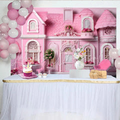 Lofaris Pink Dollhouse Cake Smash Backdrop Girl Birthday Party Photography Background