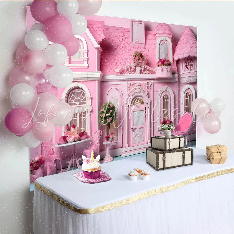 Lofaris Pink Dollhouse Cake Smash Backdrop Girl Birthday Party Photography Background