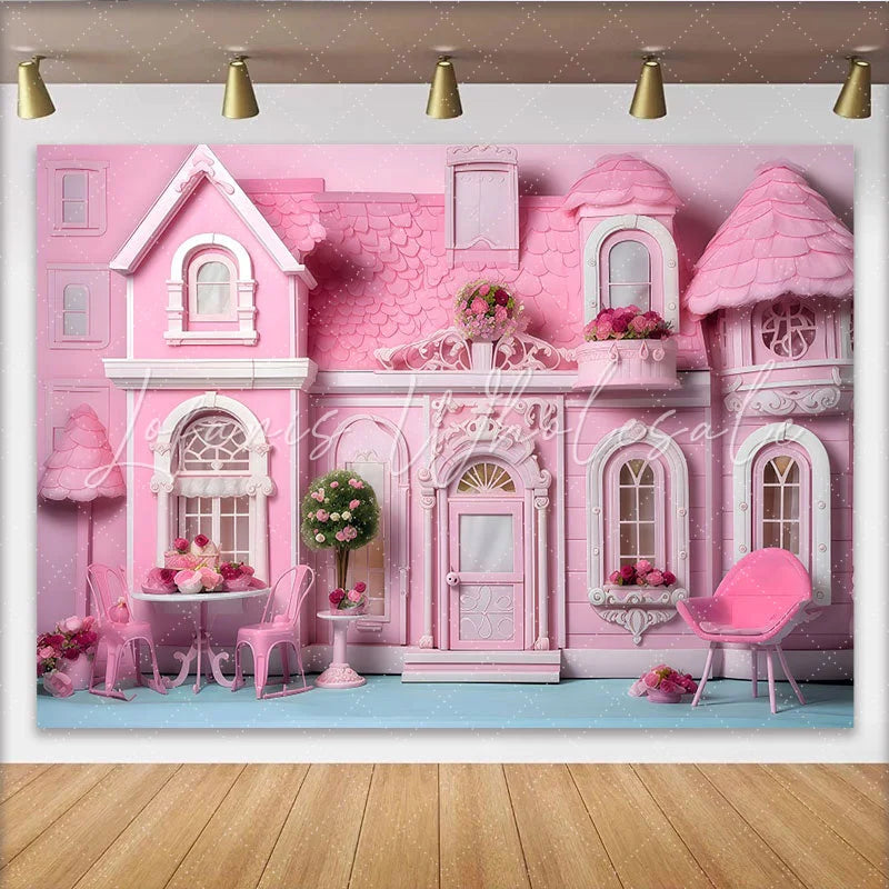 Lofaris Pink Dollhouse Cake Smash Backdrop Girl Birthday Party Photography Background