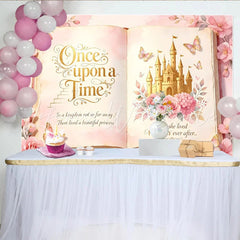 Lofaris Pink Fairy Tale Storybook Photography Backdrop with Golden Castle Magical Princess Party Background for Girls Photoshoot