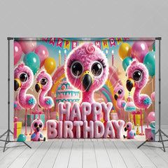 Lofaris Pink Flamingo Happy Birthday Backdrop Cute Animals Cake Photography Background