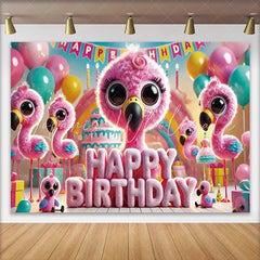 Lofaris Pink Flamingo Happy Birthday Backdrop Cute Animals Cake Photography Background