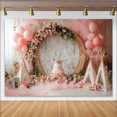 Lofaris Pink Floral Birthday Backdrop with Balloons and Teepees Elegant Party Decor for Cake Smash Photoshoot