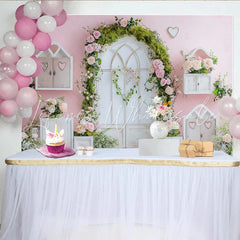 Lofaris Pink Floral Garden Arch Photography Backdrop with Green Moss and Roses Romantic Studio Background for Portrait Photoshoot