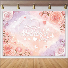 Lofaris Pink Floral Happy Mothers Day Backdrop with Roses Elegant Photo Background for Family Celebration Party Decor