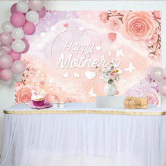 Lofaris Pink Floral Happy Mothers Day Backdrop with Roses Elegant Photo Background for Family Celebration Party Decor
