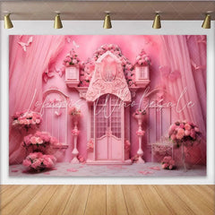 Lofaris Pink Garden Cake Smash Backdrop Floral Arch and Butterfly Photography Background