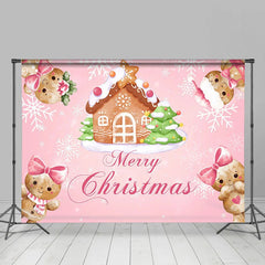 Lofaris Pink Gingerbread House Merry Christmas Backdrop