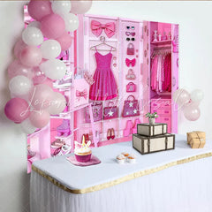 Lofaris Pink Glamour Fashion Closet Backdrop with Glitter Dress and Accessories Luxurious Studio Background for Girls Party and Photoshoot