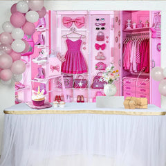 Lofaris Pink Glamour Fashion Closet Backdrop with Glitter Dress and Accessories Luxurious Studio Background for Girls Party and Photoshoot