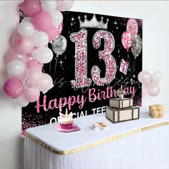 Lofaris Pink Glitter 13th Birthday Backdrop Official Teenager 13 Silver Crown Party Decoration