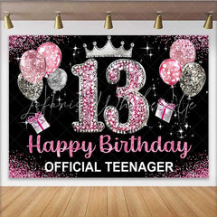 Lofaris Pink Glitter 13th Birthday Backdrop Official Teenager 13 Silver Crown Party Decoration
