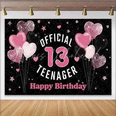 Lofaris Pink Glitter Hearts 13th Birthday Backdrop Official 13 Teenager Milestone Party Decoration