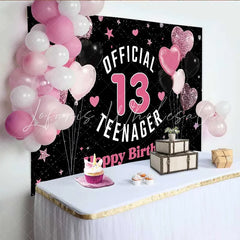 Lofaris Pink Glitter Hearts 13th Birthday Backdrop Official 13 Teenager Milestone Party Decoration