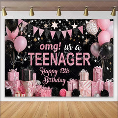 Lofaris Pink Glitter OMG UR A TEENAGER Backdrop 13th Birthday Milestone Gift Party Decoration