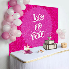 Lofaris Pink Glitter Party Birthday Backdrop with Lets Go Party Text Vibrant Pixelated Background for Celebration Photoshoot