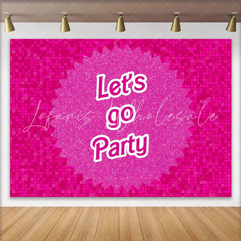 Lofaris Pink Glitter Party Birthday Backdrop with Lets Go Party Text Vibrant Pixelated Background for Celebration Photoshoot