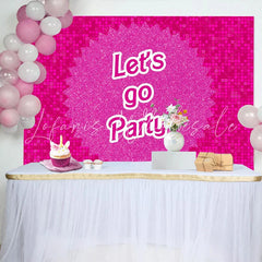 Lofaris Pink Glitter Party Birthday Backdrop with Lets Go Party Text Vibrant Pixelated Background for Celebration Photoshoot
