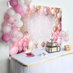 Lofaris Pink Gold Balloon Arch Birthday Cake Smash Backdrop String Lights Stars Girl Princess Party Photography Background Decor