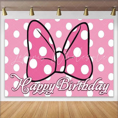 Lofaris Pink Polka Dot Birthday Backdrop Cartoon Mouse Bow Happy Birthday Background for Girl Cute Princess Party Banner