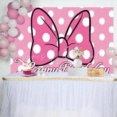 Lofaris Pink Polka Dot Birthday Backdrop Cartoon Mouse Bow Happy Birthday Background for Girl Cute Princess Party Banner