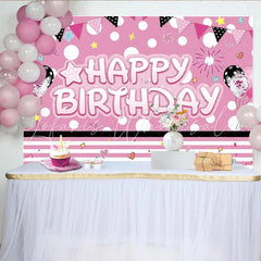 Lofaris Pink Polka Dot Happy Birthday Party Backdrop with Balloons and Bunting Festive Photo Background for Girls Celebration