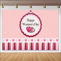 Lofaris Pink Polka Dot Happy Womens Day Backdrop Heart and Stripes Celebration Background