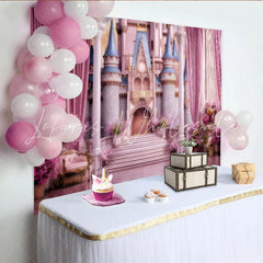 Lofaris Pink Princess Castle Backdrop Royal Palace Entrance Birthday Party Photography Background