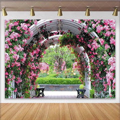Lofaris Pink Rose Garden Arch Floral Photography Backdrop Natural Scenery Studio Background for Event Decor