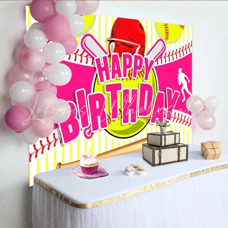 Lofaris Pink Softball Girl Birthday Backdrop Sports Theme Party Decoration Background for Girls and Kids