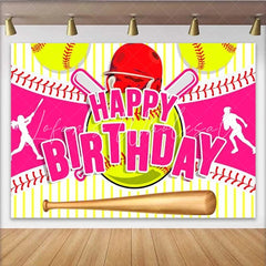Lofaris Pink Softball Girl Birthday Backdrop Sports Theme Party Decoration Background for Girls and Kids