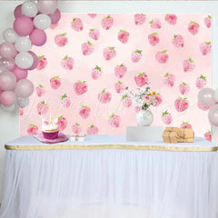 Lofaris Pink Strawberry Watercolor Photography Backdrop Sweet Fruit Pattern Background for Kids Birthday Party or Studio Photoshoot