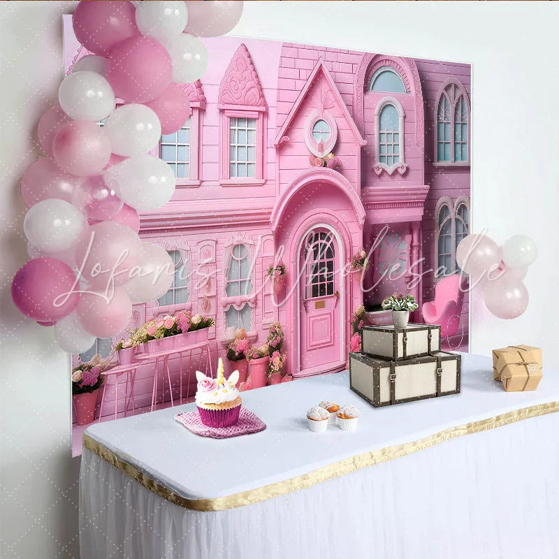 Lofaris Pink Townhouse Cake Smash Backdrop Elegant Flower Box Photography Background