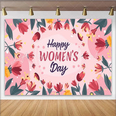 Lofaris Pink Tulip Frame Womens Day Backdrop Circular Flower Wreath International Womens Day Banner