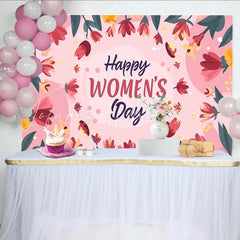 Lofaris Pink Tulip Frame Womens Day Backdrop Circular Flower Wreath International Womens Day Banner