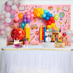 Lofaris Pink Vibrant Back to School Photography Backdrop Colorful Balloons and Apple Classroom Decor for Kids Party