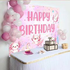 Lofaris Pink Watercolor Axolotl Birthday Backdrop Cute Underwater Sea Creatures Party Background for Girls