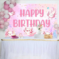 Lofaris Pink Watercolor Axolotl Birthday Backdrop Cute Underwater Sea Creatures Party Background for Girls
