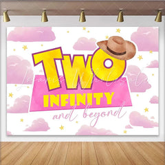 Lofaris Pink Watercolor Cowboy Two Infinity Birthday Backdrop for Kids Party Yellow Stars Clouds Photo Background for Studio Photography