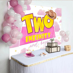 Lofaris Pink Watercolor Cowboy Two Infinity Birthday Backdrop for Kids Party Yellow Stars Clouds Photo Background for Studio Photography