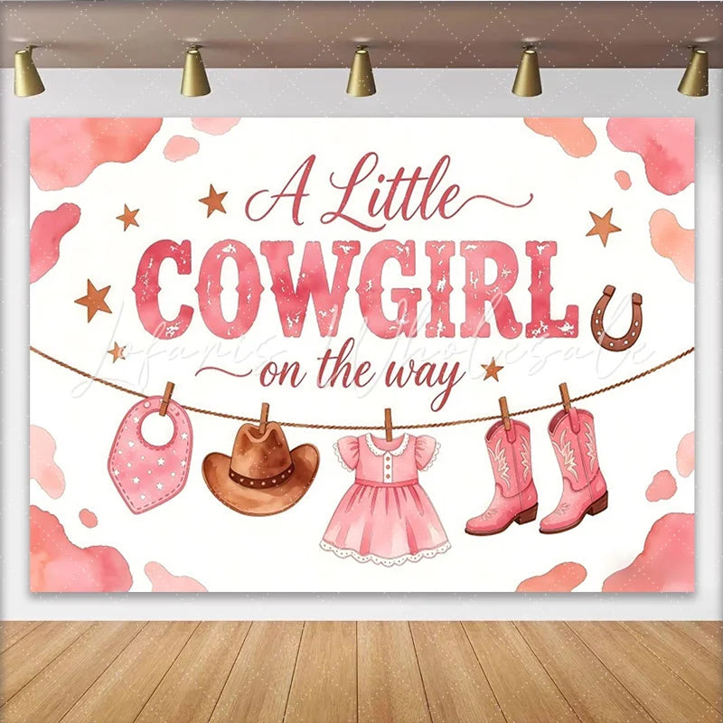 Lofaris Pink Watercolor Cowgirl Baby Shower Backdrop with Boots and Hat Western Theme Photo Booth Background for Girl Baby Shower Decor